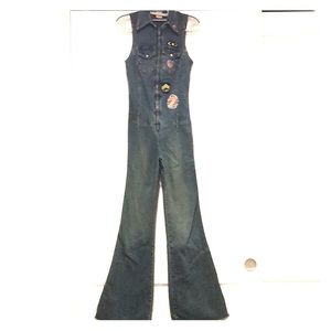 Vintage stretch denim moto biker jumpsuit onepiece